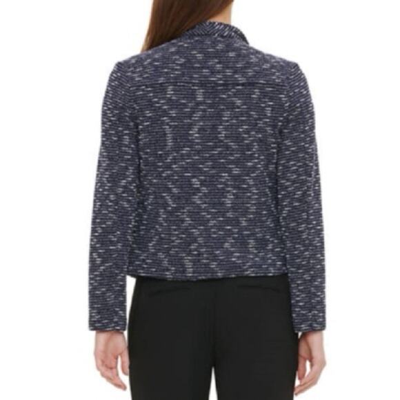 EUC Calvin Klein Navy and White Textured Tweed Drape Collar Blazer. Size M. - Picture 2 of 9